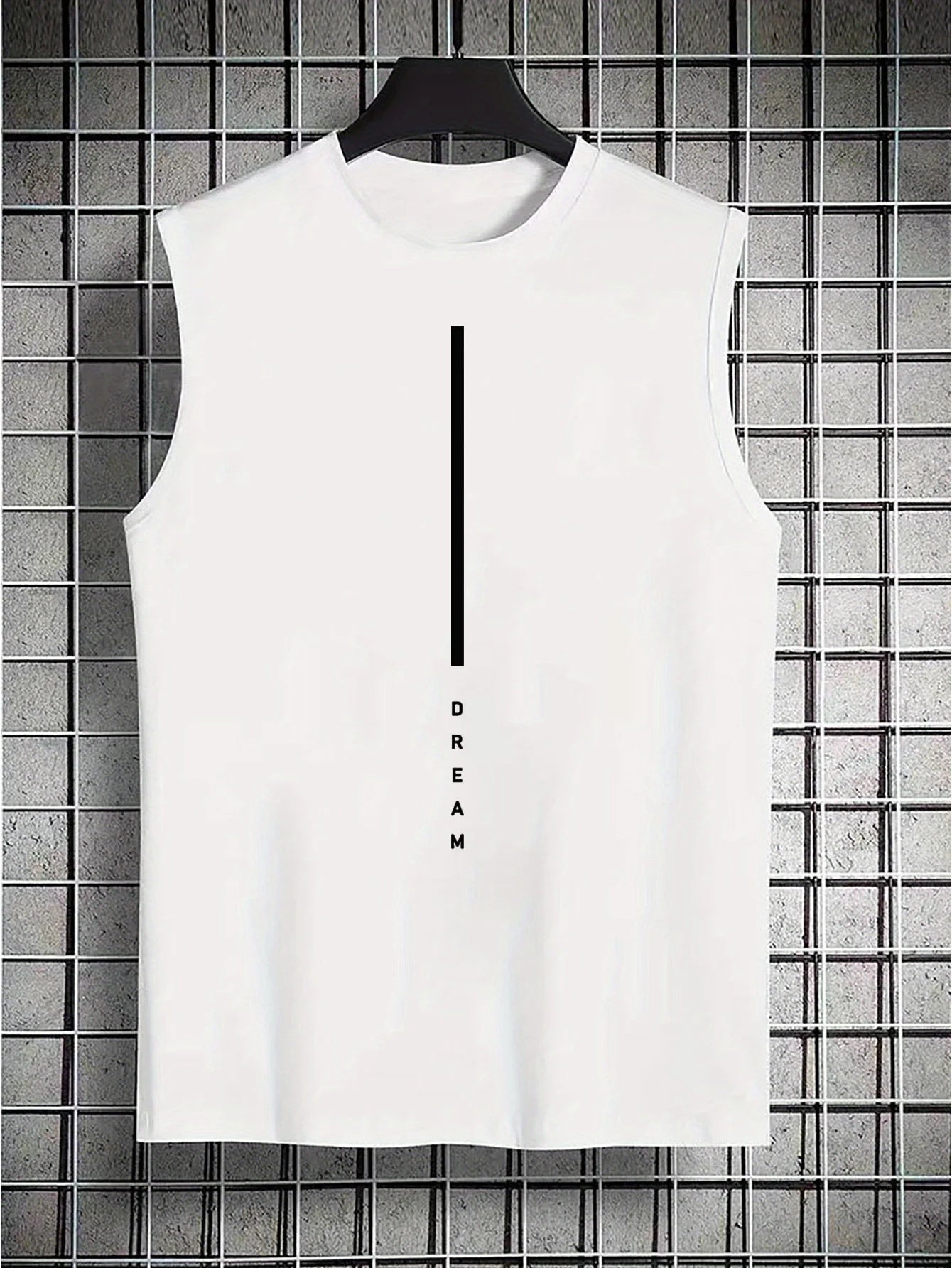 Men's Summer Leisure Sports Fitness Loose DREAM Letter Printed Comfortable Breathable Round Neck Sleeveless Tank Top