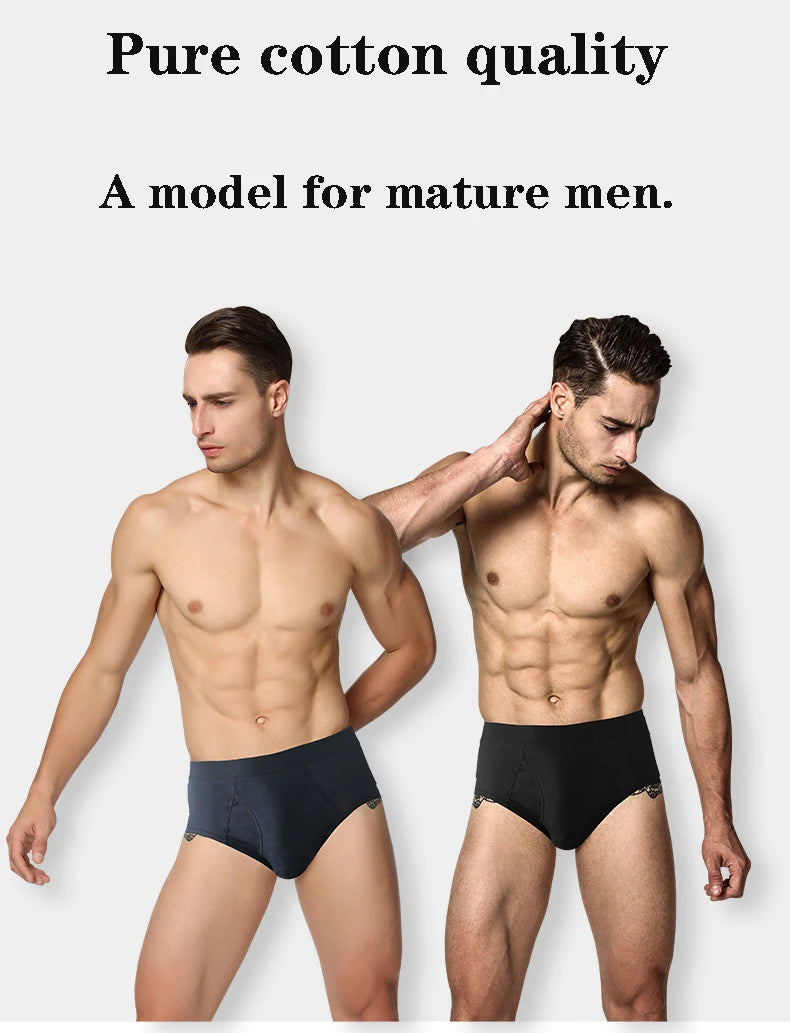 Heavywood Men's Panties Cotton Underwear Briefs Hight Waist Lingerie Breathable U-shape Underpants Men Basic Pure Color Briefs