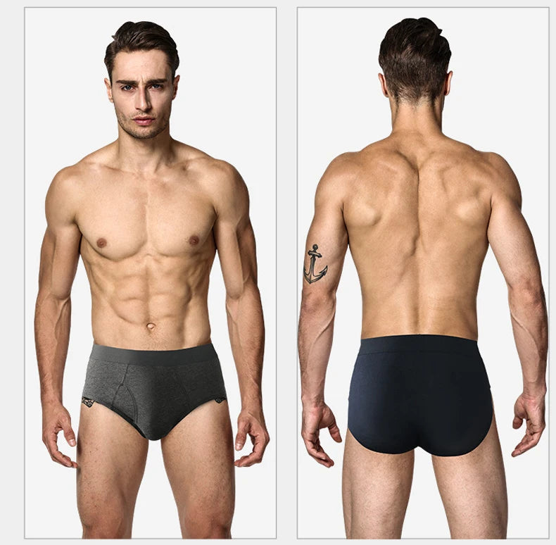 Heavywood Men's Panties Cotton Underwear Briefs Hight Waist Lingerie Breathable U-shape Underpants Men Basic Pure Color Briefs