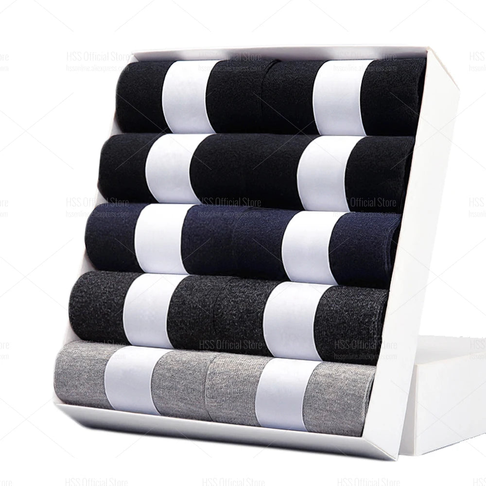 HSS 5/10 Pairs Men's Cotton Blend Socks Black Business Men Socks Soft Breathable Summer Winter for Male Socks Plus Size (6.5-14)