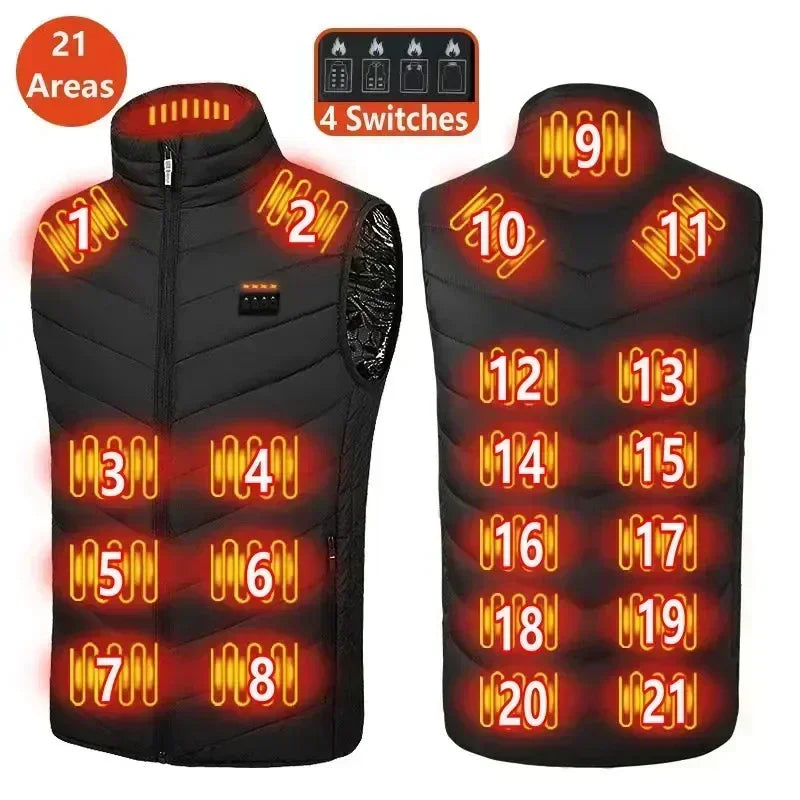 21 Heating Areas Jacket Men's Winter USB Electric Heating Warm Sleeveless Padded vest Infrared Heating Clothes Men Snow Ski Vest
