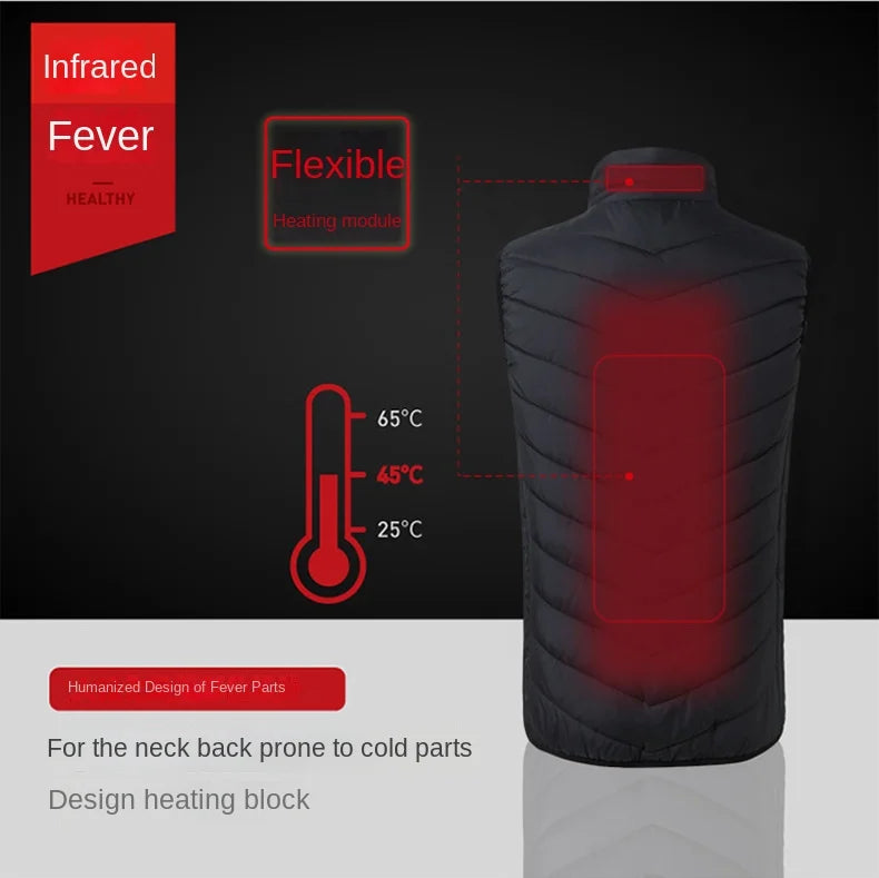 21 Heating Areas Jacket Men's Winter USB Electric Heating Warm Sleeveless Padded vest Infrared Heating Clothes Men Snow Ski Vest