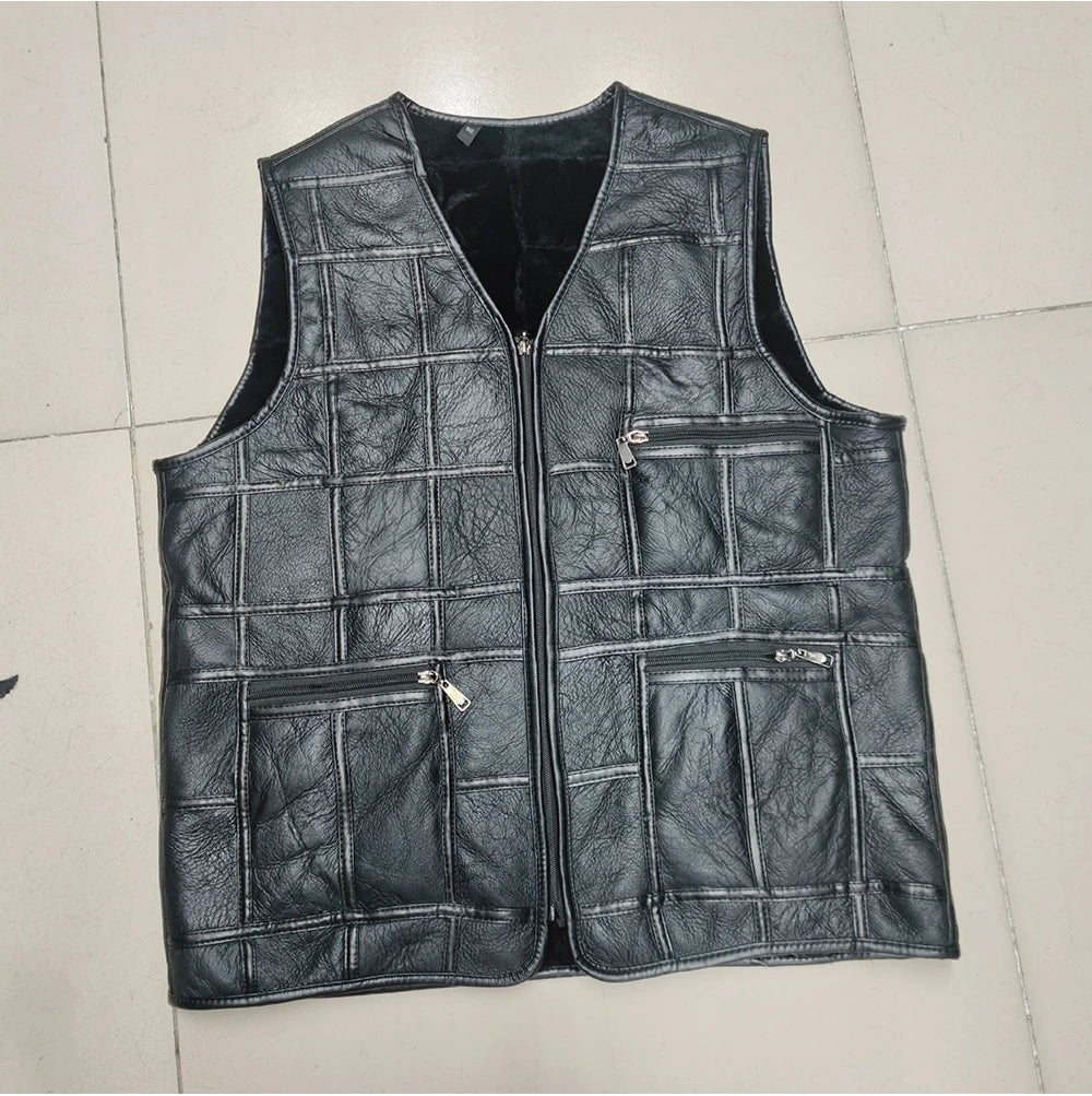 2025  New Style Men's Leather Vest Full-Grain Sheepskin Autumn and Winter Multi-Pocket Casual Fur Integrated Warm Vest