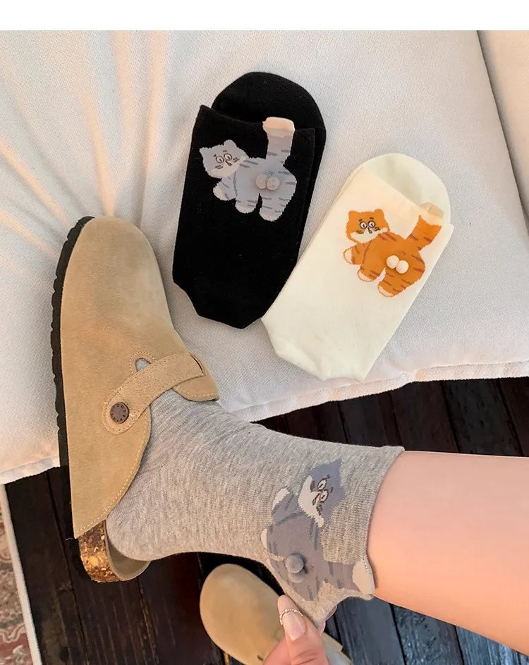1/3 Pair Three-Dimensional Cat Printed Men female Mid Tube Socks Soft Comfortable Sweat Absorbing Breathable Casual Couples Sock
