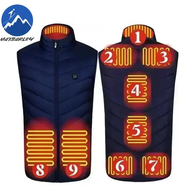 17 Zone Heating Vest Men's USB Infrared Thermal Jacket Smart Heating Clothes New Winter Cold-proof Thick Sleeveless Coat Hiking