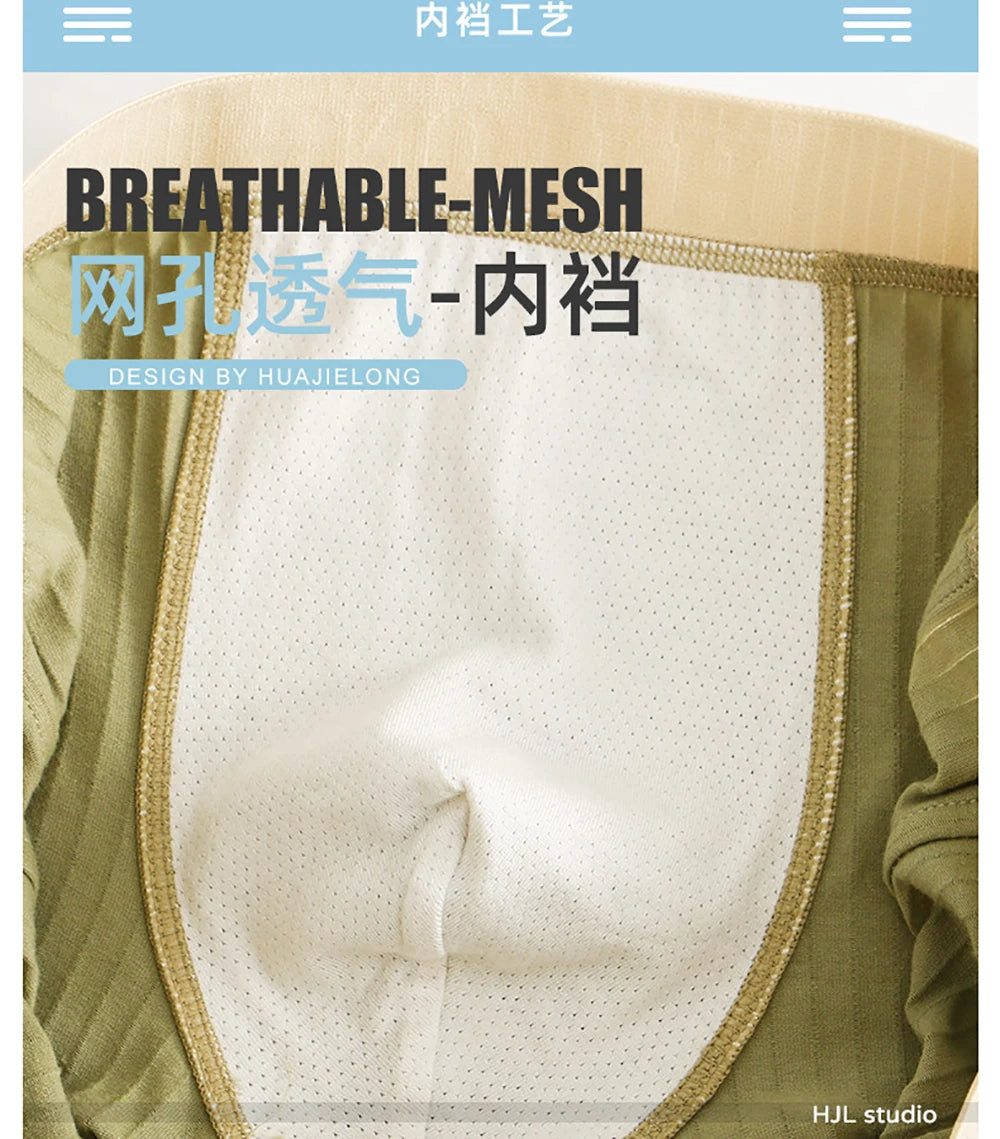 3PCS/Pack 100% Cotton Solid Striped Men's Boxer Sexy Breathable Mesh U Crotch Underwear High Elastic Widen Waistband Underpants