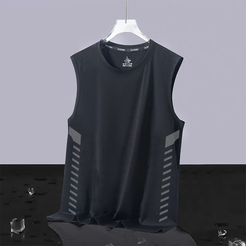 Men's Ice Silk Vest Summer Sport Fitn Thin Svel Training Top Qui Dry Trendy round Ne T-irt for Youth Daily Wear