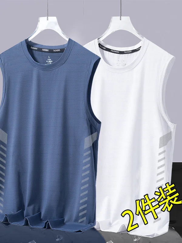 Men's Ice Silk Vest Summer Sport Fitn Thin Svel Training Top Qui Dry Trendy round Ne T-irt for Youth Daily Wear