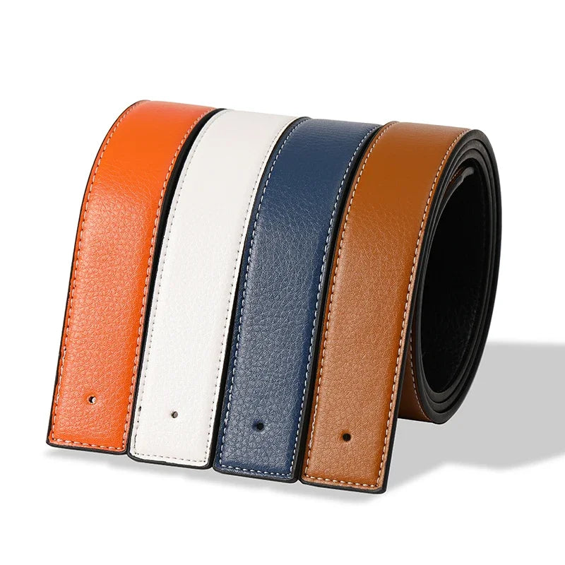 3.8cm PU Leather No-Buckle Belt - Unisex Smooth Pin Fastening Waistband for Men & Women, High-Quality Adjustable Strap