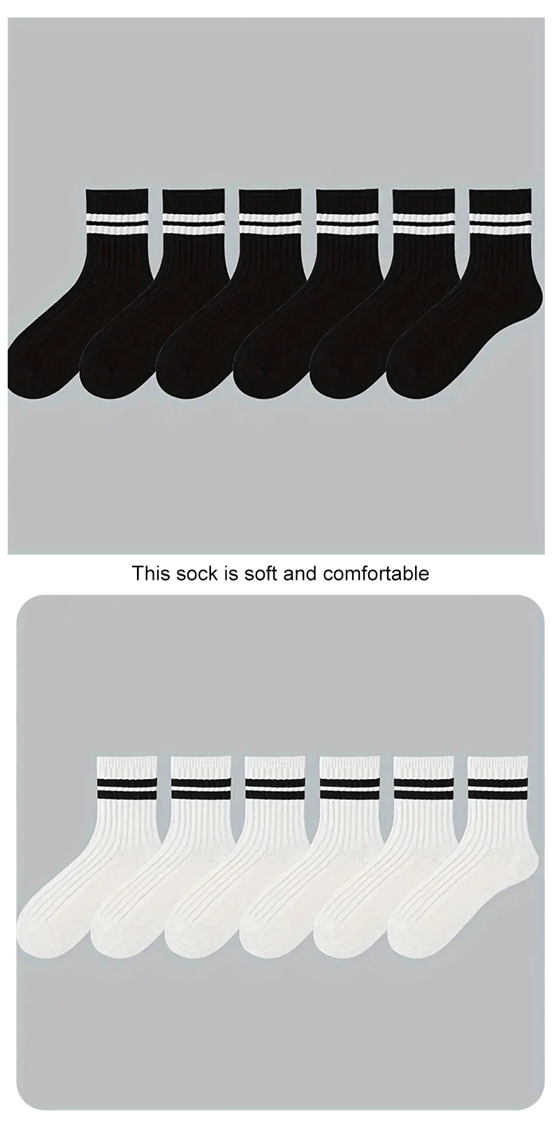 6/10/15/20 Pairs Men Socks Spring Autumn Casual Black White Striped Socks Breathable Mid Tube Sock High-quality Round Neck Socks