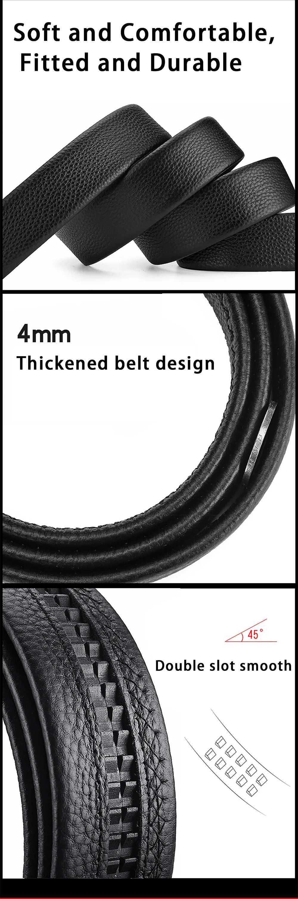 2Pcs Men's Belt Without Buckle 3.5cm/1.37inch Width Brand High End Belts Black Soft PU Leather Men Belts Body No Buckle Strap