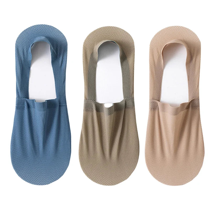 3Pairs Men Boat Socks Thin Breathable Soft Casual Summer Invisible Sock High Quality Solid Color Silicone Non-slip Low Cut Sox