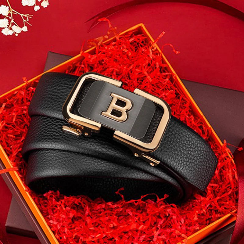 2025 New High Quality Fashion Black B Letter Belt Men's Automatic Buckle 3.5cm Wide Leather Casual Belt Croskin Ceinture Homme
