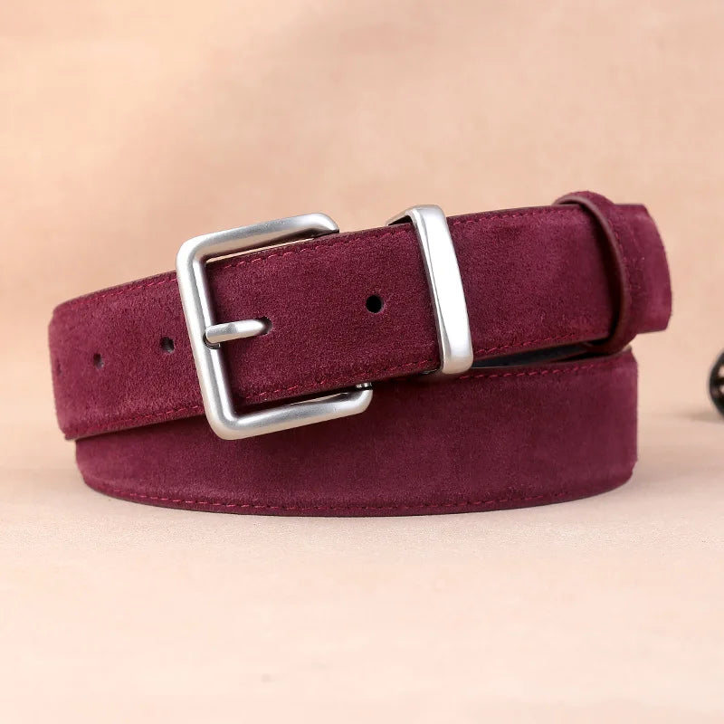 Sude Belt Cow Genuine Leather For Man And Lady With Oxford Fabric Strap Genuine Leather Luxury Pin Buckle Blue Belts