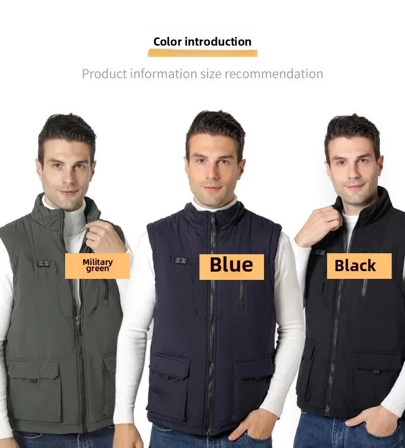 11 Areas Winter Men's Heating Vest Double Control Electric Warmth Outerwear Jacket Outdoor Anti-Cold Warm Camping Waistcoat