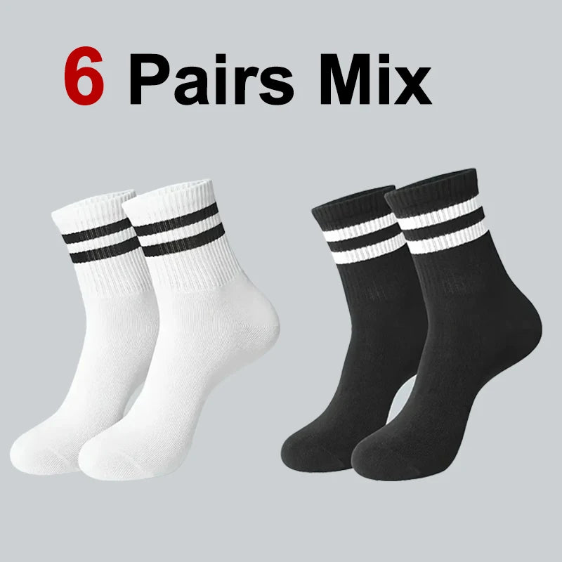 6/10/20 Pairs Men Women Striped Round Neck Socks Spring Autumn Breathable Odor Proof Sweat Absorbing All-Season Casual Socks