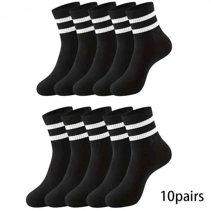 6/10/15/20 Pairs Men Socks Spring Autumn Casual Black White Striped Socks Breathable Mid Tube Sock High-quality Round Neck Socks