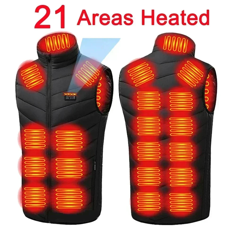 21 Areas Heated Vest Men's New Winter Jacket Usb Graphene Heating Clothes Women's Ski Camping Waterproof Thick Sleeveless Coat
