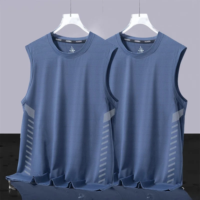 Men's Ice Silk Vest Summer Sport Fitn Thin Svel Training Top Qui Dry Trendy round Ne T-irt for Youth Daily Wear