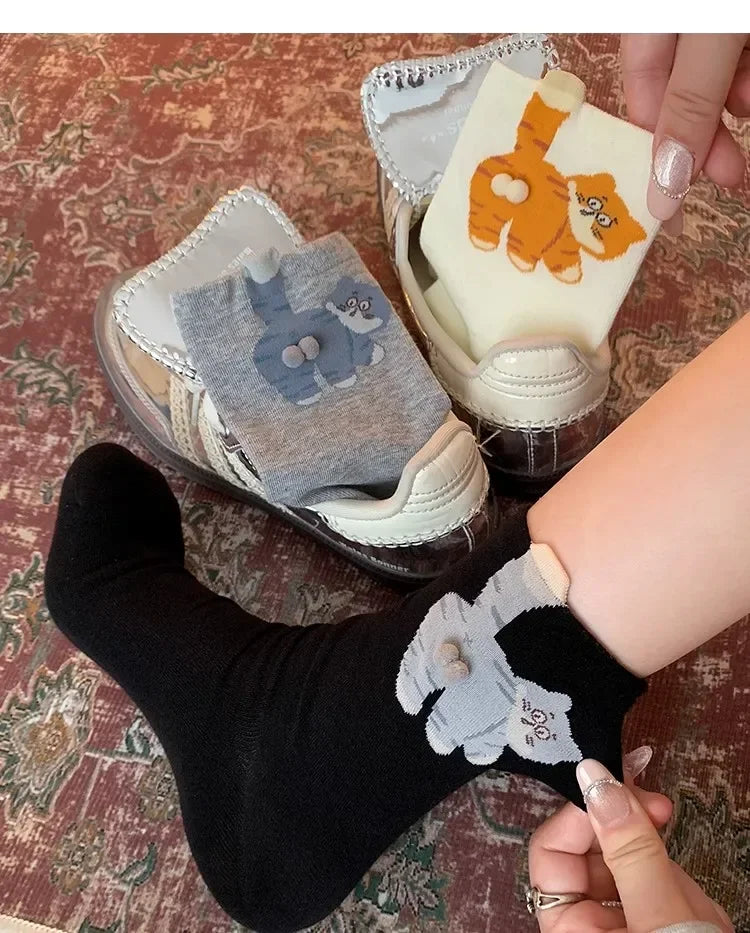 1/3 Pair Three-Dimensional Cat Printed Men female Mid Tube Socks Soft Comfortable Sweat Absorbing Breathable Casual Couples Sock