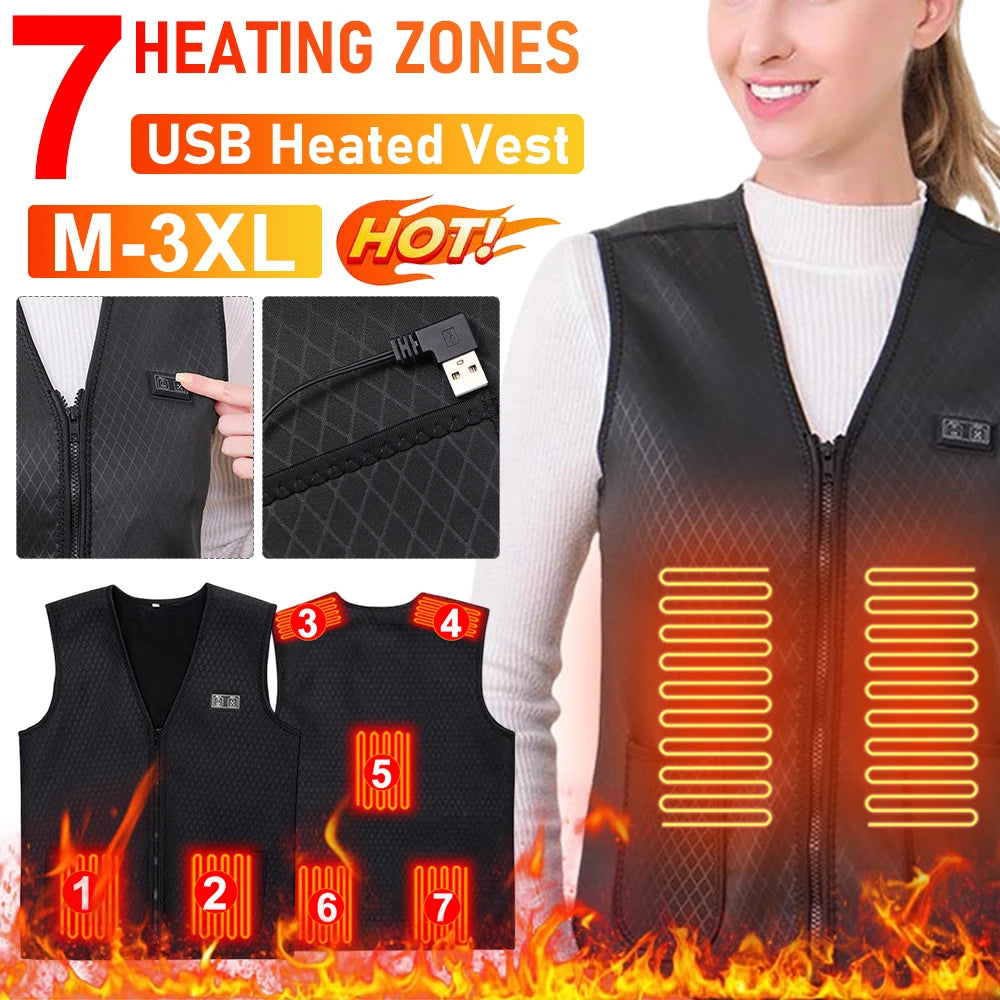 7 Area Heated Vest Electric Heated Jacket Women Men Winter Thermal Heat Coat for Camping Hiking Fishing Skiing Motorcycle Jacket