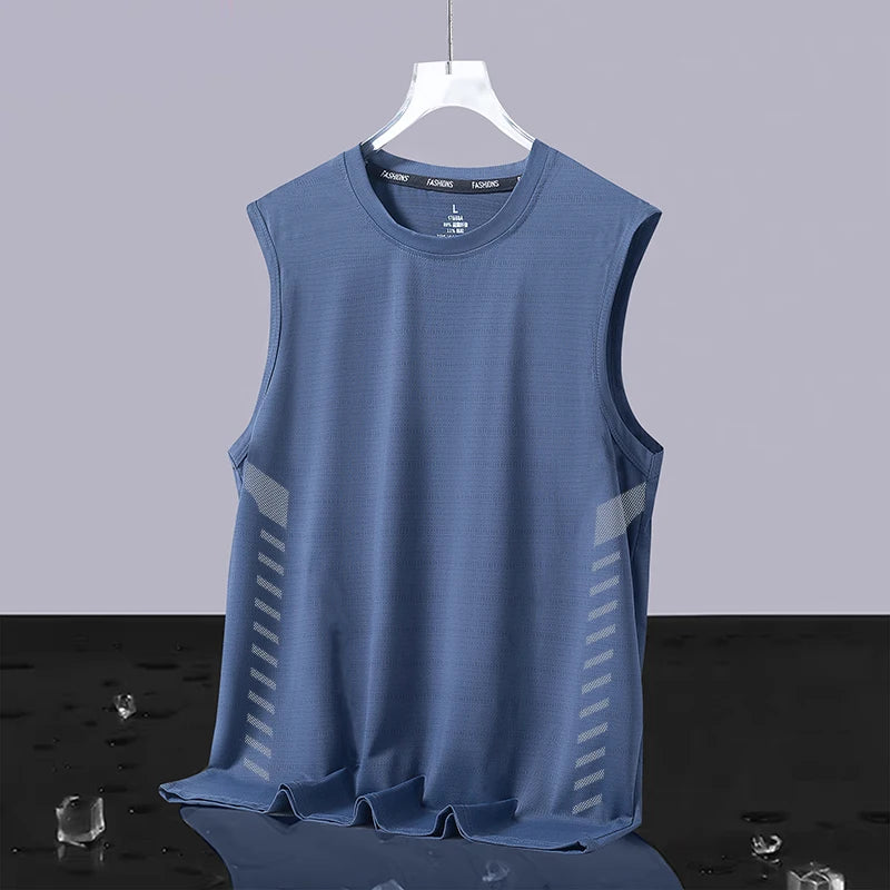 Men's Ice Silk Vest Summer Sport Fitn Thin Svel Training Top Qui Dry Trendy round Ne T-irt for Youth Daily Wear