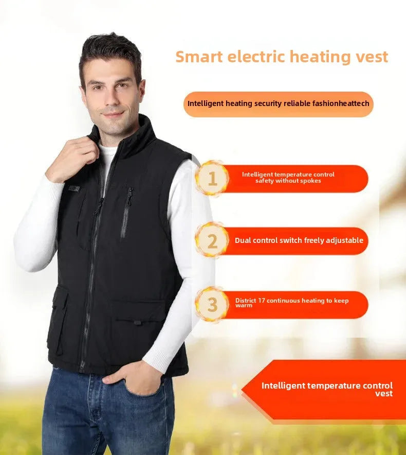 11 Areas Winter Men's Heating Vest Double Control Electric Warmth Outerwear Jacket Outdoor Anti-Cold Warm Camping Waistcoat