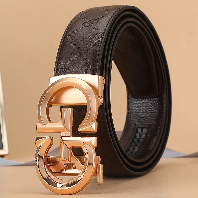High Quality Casual 34mm Men's Belt Designer Genuine Leather Belts Strap Male Metal Smooth Buckle Fashion men belt for jeans
