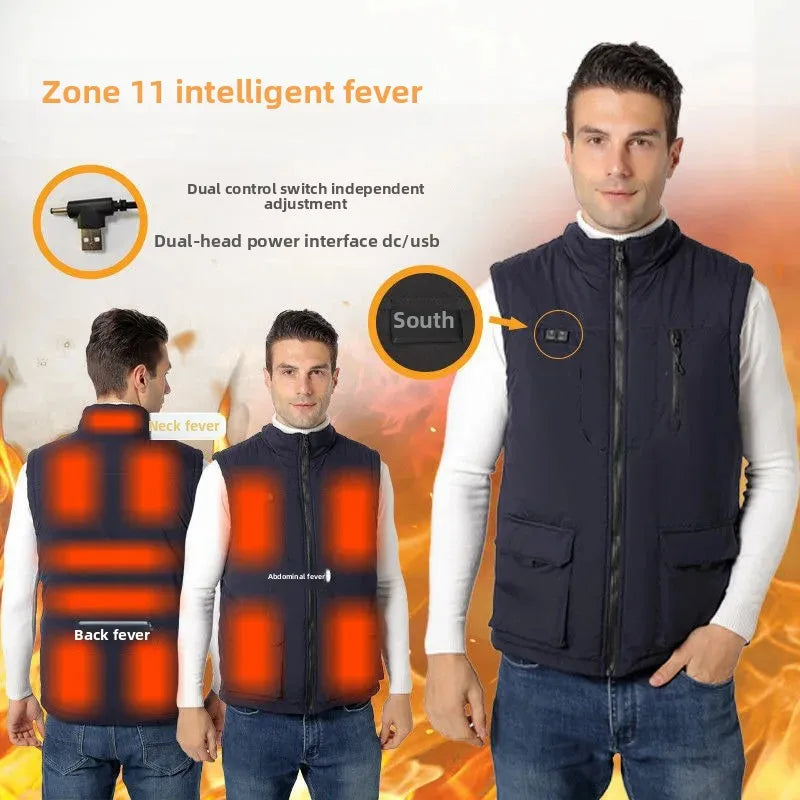 11 Areas Winter Men's Heating Vest Double Control Electric Warmth Outerwear Jacket Outdoor Anti-Cold Warm Camping Waistcoat