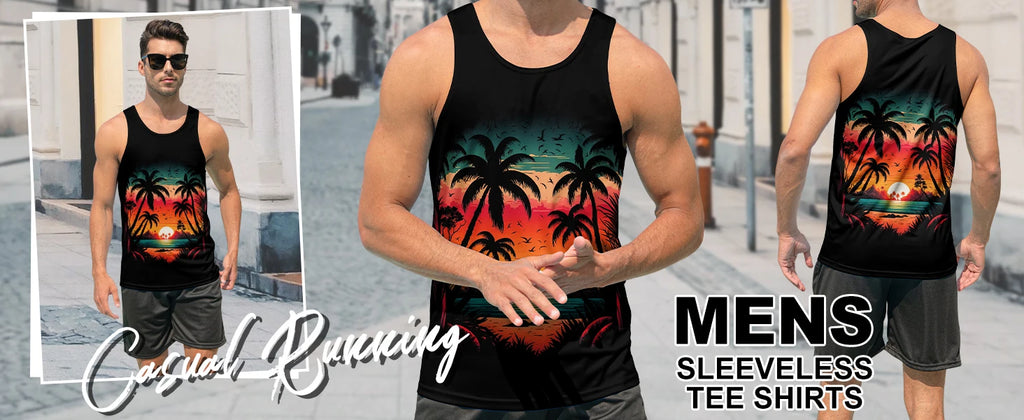 2024 New Summer Fashion Men's Sleeveless T-Shirt Classic Hawaiian Beach Coconut Print Men's Vest Extreme Sports Surf Vest
