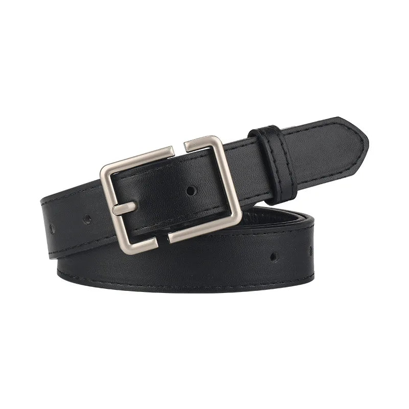 Retro Solid Color PU Leather Belt For Men Women Long Chic Geometric Pin Buckle Waistband Jeans Pants Decoration Straps Girdle