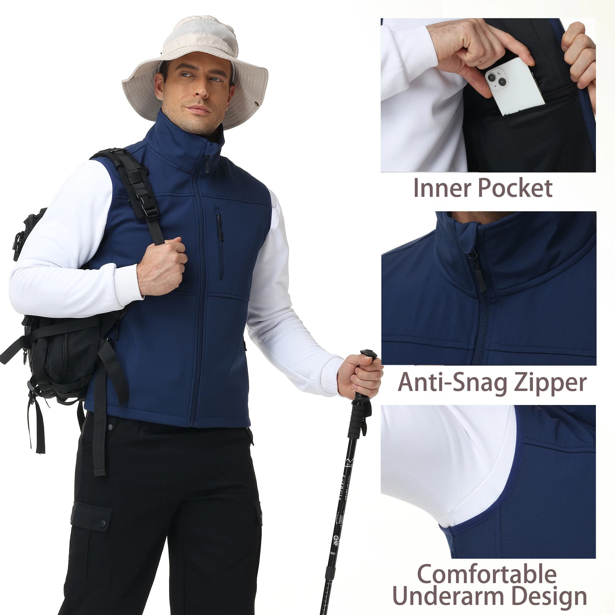 Men's Softshell Running Vest Outerwear Lightweight Windproof Sleeveless Jacket Coat for Daily Golf Cycling Hiking