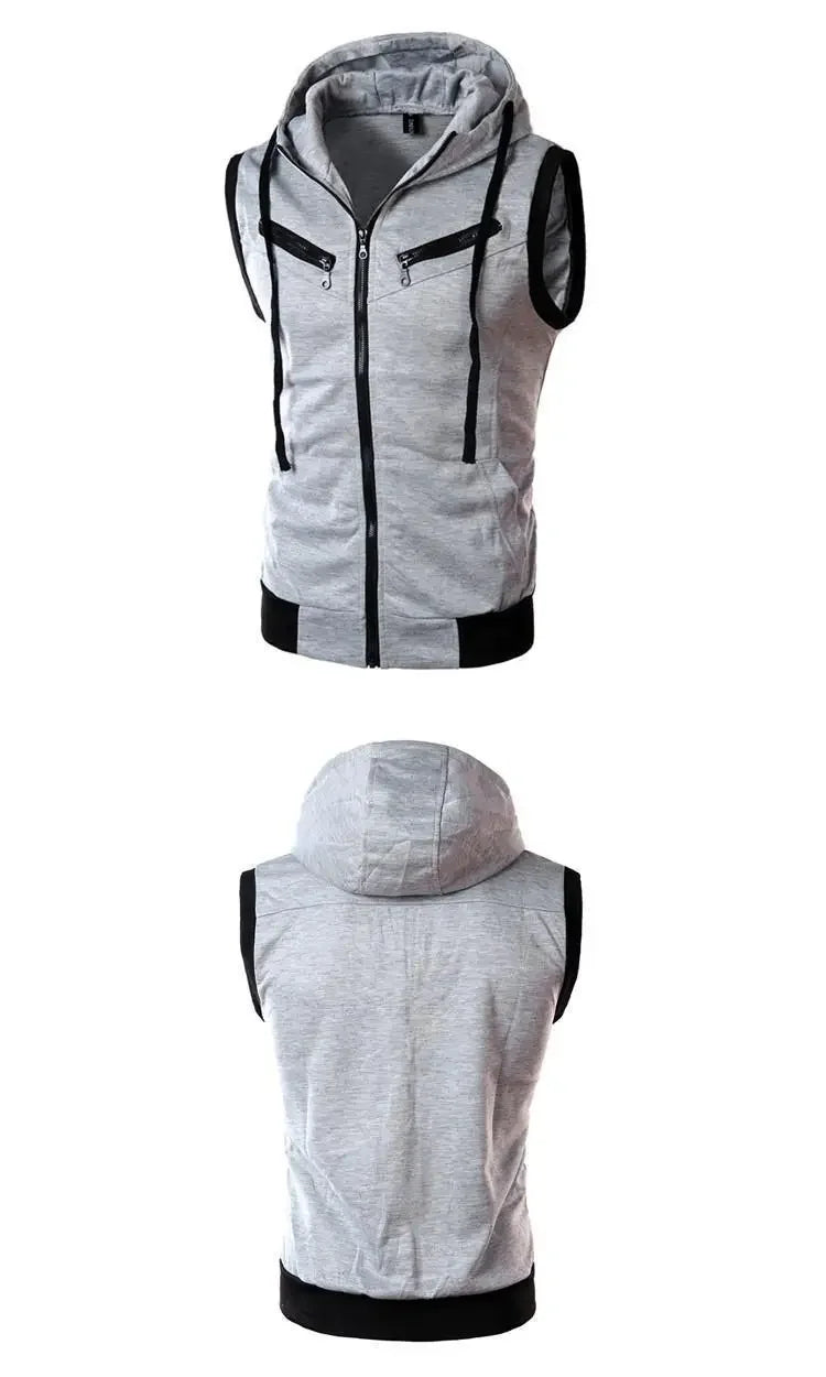 Fashionable New Men's Vest Hooded Sleeveless Solid Color Casual Slimming Smooths Your Silhouette Tank Top Three Colors