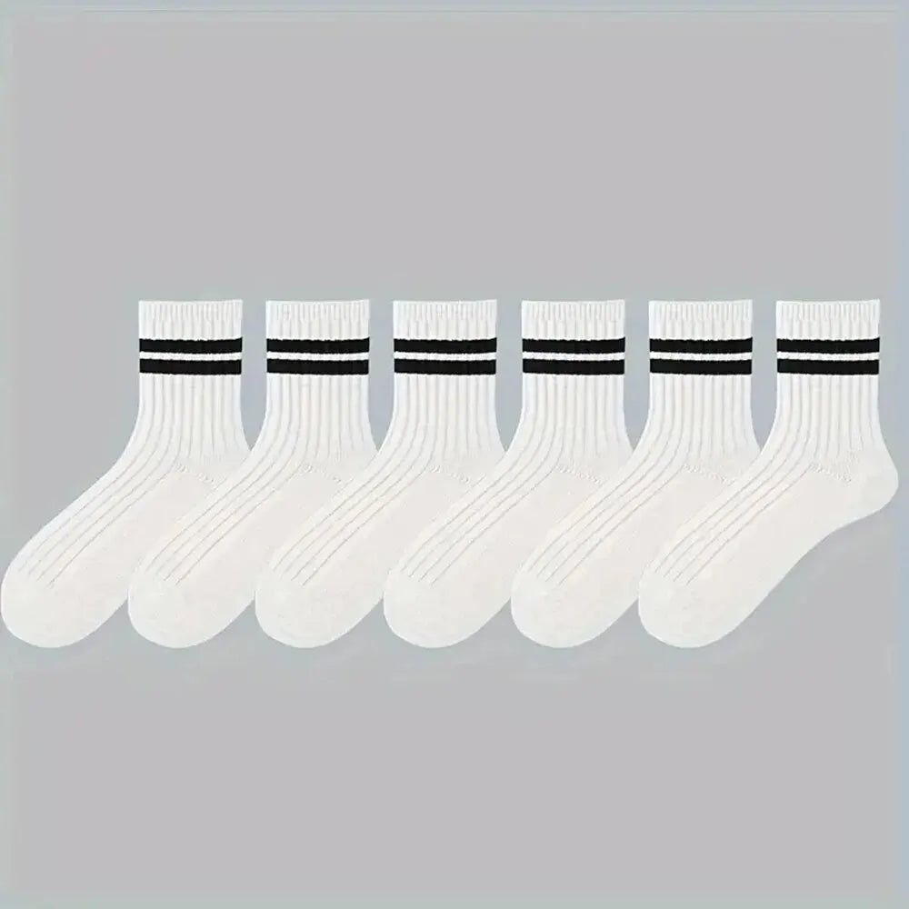 6/10/15/20 Pairs Men Socks Spring Autumn Casual Black White Striped Socks Breathable Mid Tube Sock High-quality Round Neck Socks