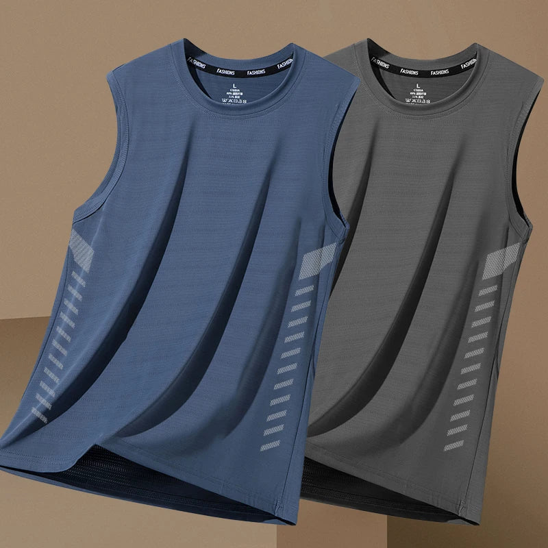Men's Loose Ice Silk Svel Sports Vest Qui Dry Summer New Sle Running Baskeall Fitn Training Breathable Polyest...