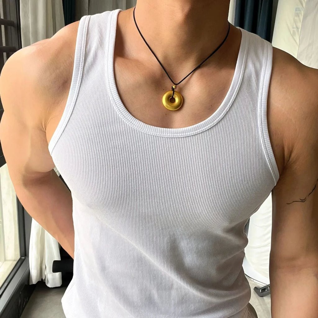 Summer American Style Lightweight Sports Fitness Vest For Men Coarse Screw Thread Workout Running Training Elastic Slims Smooths