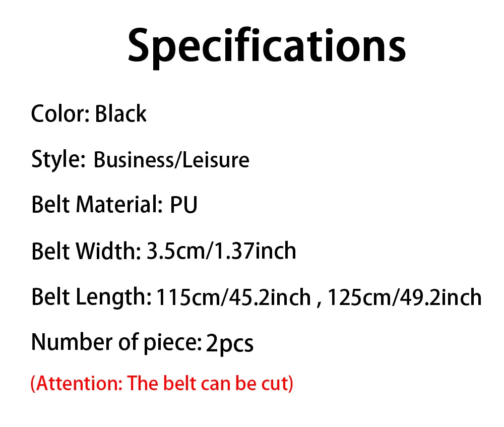 2Pcs Men's Belt Without Buckle 3.5cm/1.37inch Width Brand High End Belts Black Soft PU Leather Men Belts Body No Buckle Strap
