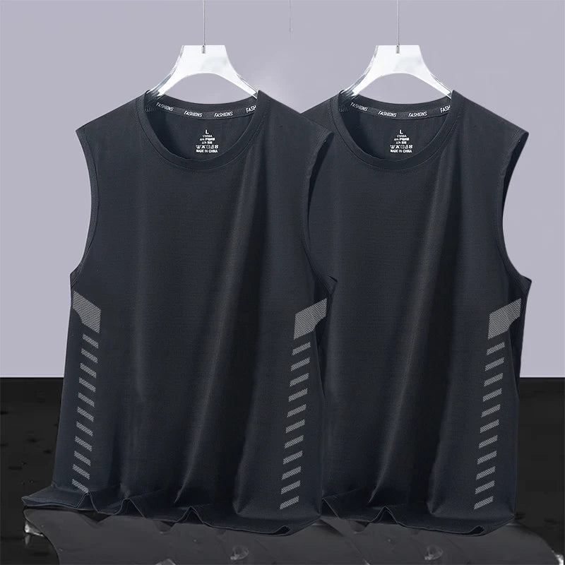 Men's Ice Silk Vest Summer Sport Fitn Thin Svel Training Top Qui Dry Trendy round Ne T-irt for Youth Daily Wear