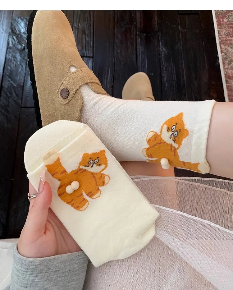1/3 Pair Three-Dimensional Cat Printed Men female Mid Tube Socks Soft Comfortable Sweat Absorbing Breathable Casual Couples Sock