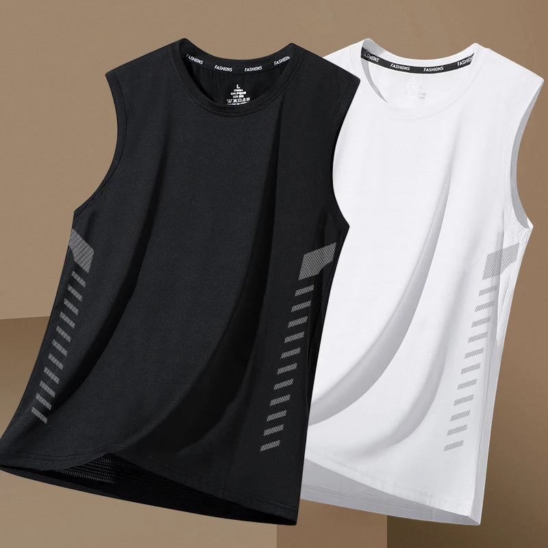 Men's Loose Ice Silk Svel Sports Vest Qui Dry Summer New Sle Running Baskeall Fitn Training Breathable Polyest...