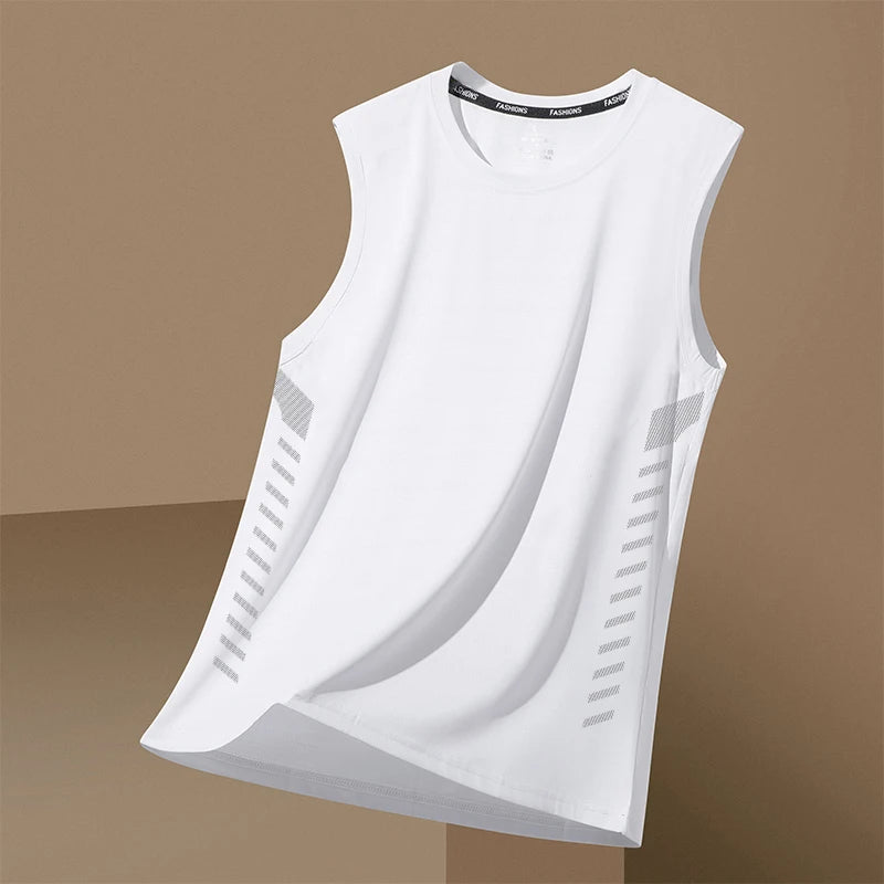 Men's Loose Ice Silk Svel Sports Vest Qui Dry Summer New Sle Running Baskeall Fitn Training Breathable Polyest...