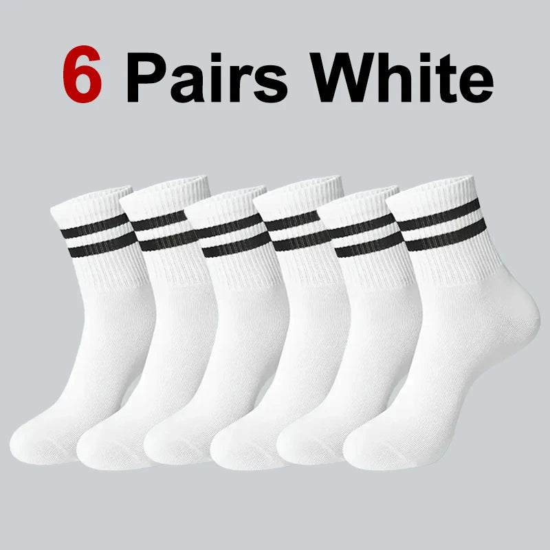 6/10/20 Pairs Men Women Striped Round Neck Socks Spring Autumn Breathable Odor Proof Sweat Absorbing All-Season Casual Socks