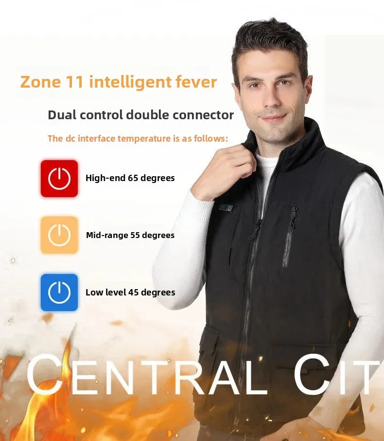 11 Areas Winter Men's Heating Vest Double Control Electric Warmth Outerwear Jacket Outdoor Anti-Cold Warm Camping Waistcoat
