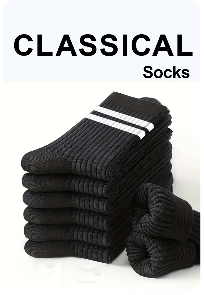 6/10/15/20 Pairs Men Socks Spring Autumn Casual Black White Striped Socks Breathable Mid Tube Sock High-quality Round Neck Socks