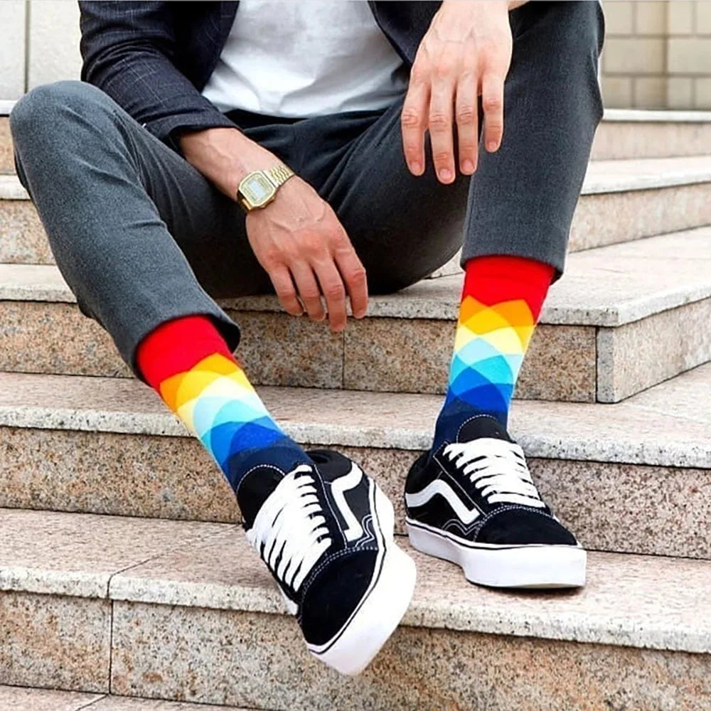 5 Pairs Men Middle Tube Socks Fun Casual Business Socks Colorful Halloween Animal Vintage Happy Woman Cotton Socks