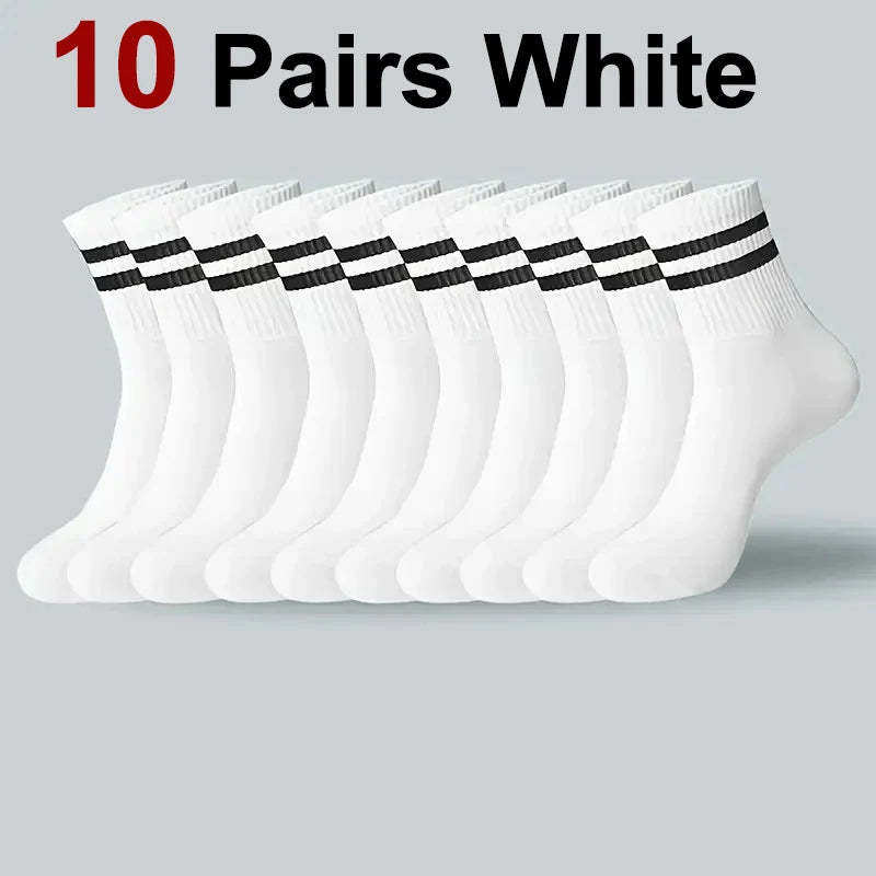 6/10/20 Pairs Men Women Striped Round Neck Socks Spring Autumn Breathable Odor Proof Sweat Absorbing All-Season Casual Socks