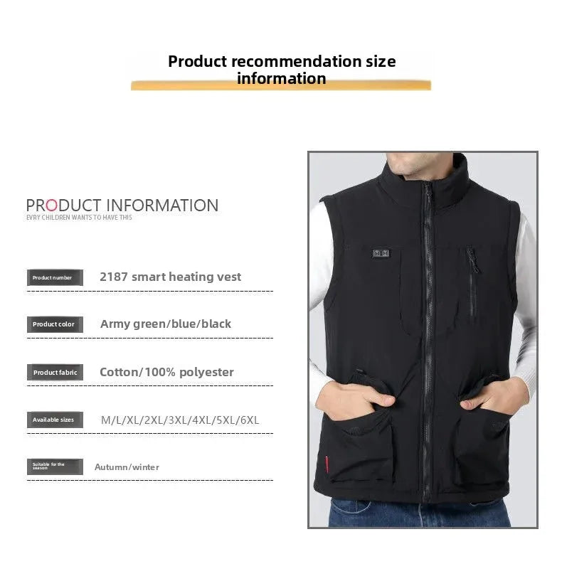 11 Areas Winter Men's Heating Vest Double Control Electric Warmth Outerwear Jacket Outdoor Anti-Cold Warm Camping Waistcoat