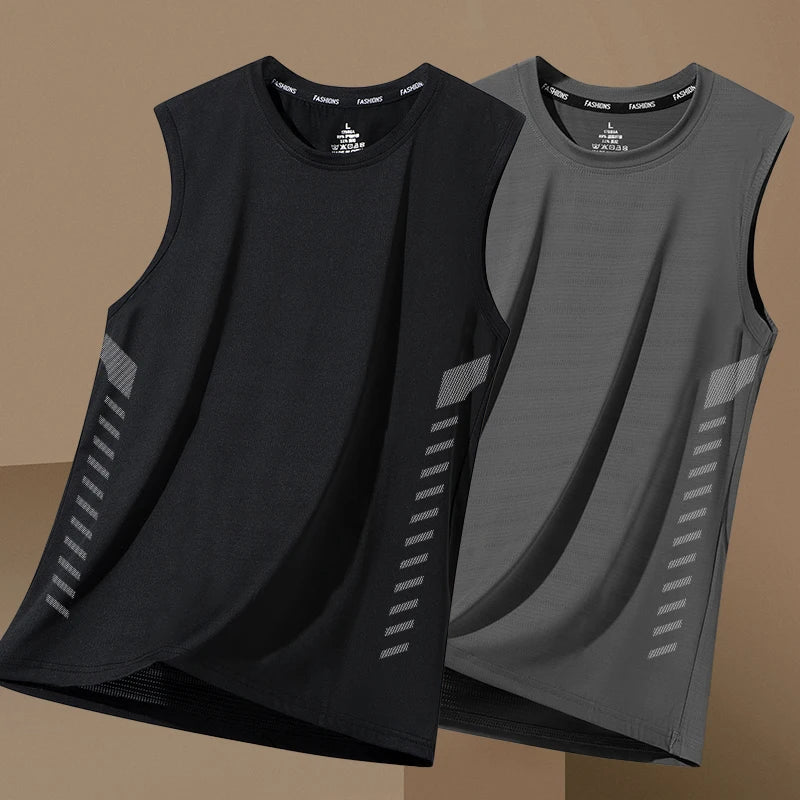 Men's Loose Ice Silk Svel Sports Vest Qui Dry Summer New Sle Running Baskeall Fitn Training Breathable Polyest...
