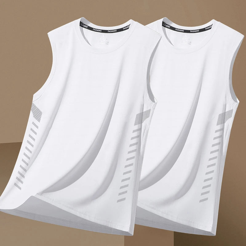 Men's Loose Ice Silk Svel Sports Vest Qui Dry Summer New Sle Running Baskeall Fitn Training Breathable Polyest...