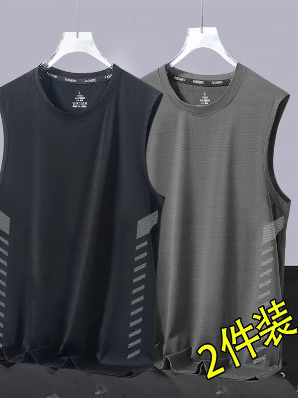 Men's Ice Silk Vest Summer Sport Fitn Thin Svel Training Top Qui Dry Trendy round Ne T-irt for Youth Daily Wear